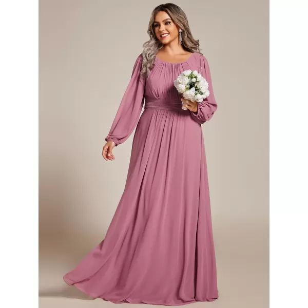 EverPretty Womens Round Neck Long Lantern Sleeve Chiffon Pleated Long Bridesmaid Dresses 0106BOrchid