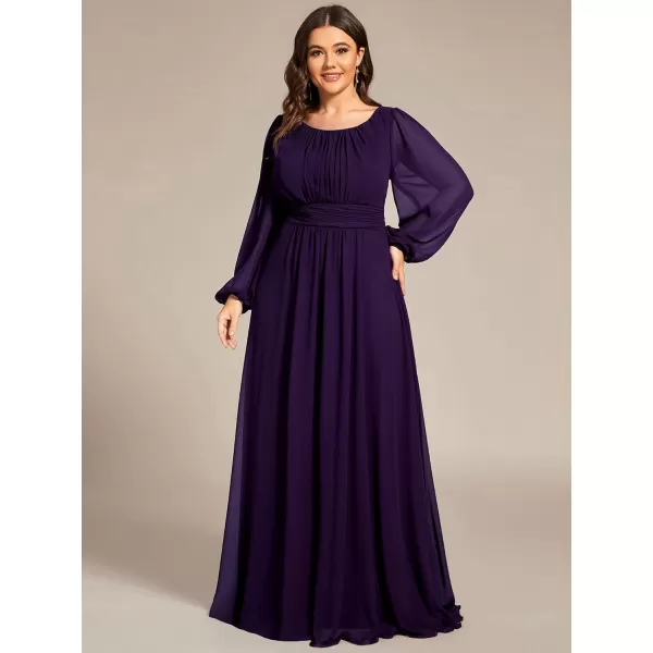 EverPretty Womens Round Neck Long Lantern Sleeves Chiffon Pleated Long Evening Gown Plus Size Formal Dress 0106BDADark Purple