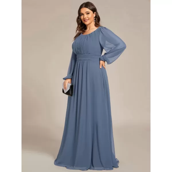 EverPretty Womens Round Neck Long Lantern Sleeves Chiffon Pleated Long Evening Gown Plus Size Formal Dress 0106BDADusty Navy