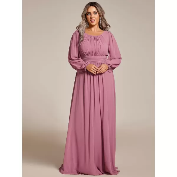 EverPretty Womens Round Neck Long Lantern Sleeves Chiffon Pleated Long Evening Gown Plus Size Formal Dress 0106BDAOrchid