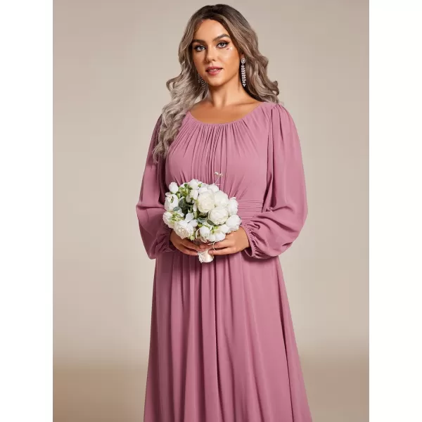 EverPretty Womens Round Neck Long Lantern Sleeves Chiffon Pleated Long Evening Gown Plus Size Formal Dress 0106BDAOrchid