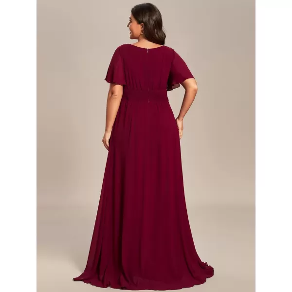 EverPretty Womens Round Neck Short Sleeve Chiffon Pleated Long Mothers Dress 01840Bburgundy