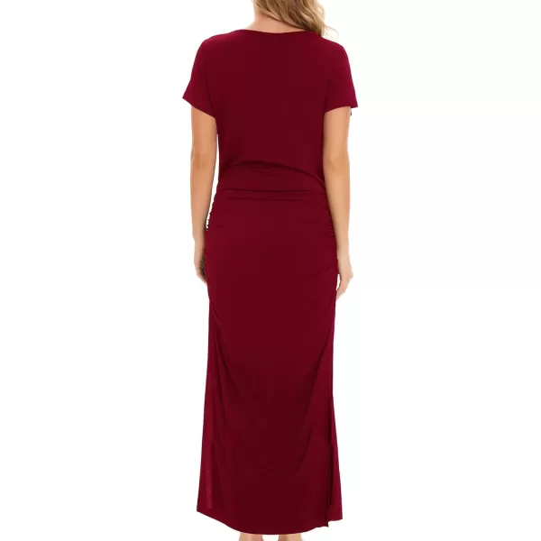 EverPretty Womens Round Neck Short Sleeves Bodycon Ruched Split Floor Length Maternity Causal Dress 40057EYBurgundy