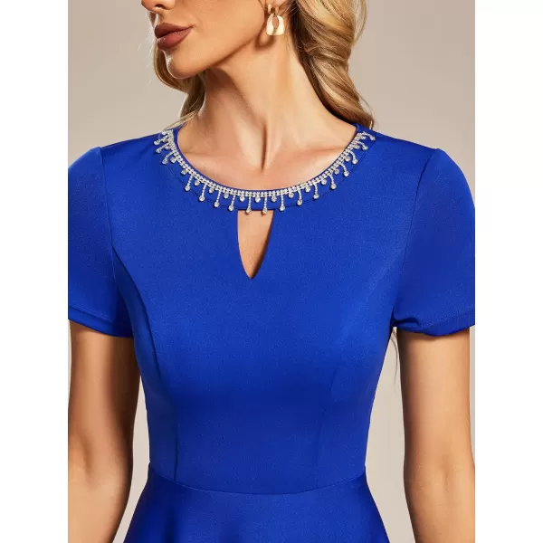 EverPretty Womens Rrhinestone Neckline Short Sleeves ALine Mini Summer 2023 Casual Dresses 01792Sapphire Blue