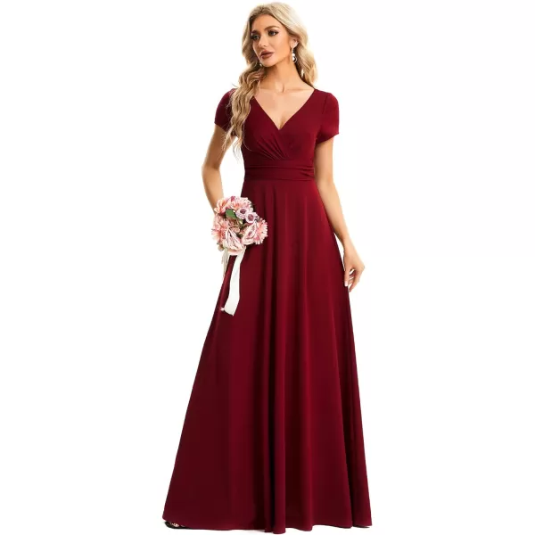 EverPretty Womens Ruched V Neck A Line FloorLength Bridesmiad Dress with Sleeves 01730Burgundy