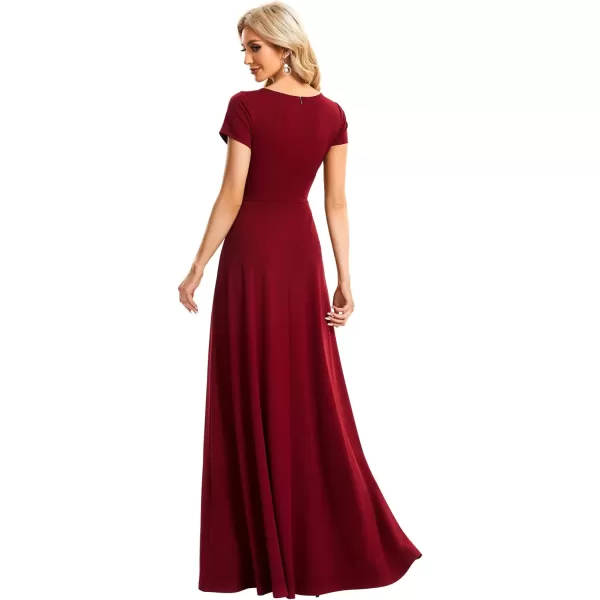 EverPretty Womens Ruched V Neck A Line FloorLength Bridesmiad Dress with Sleeves 01730Burgundy