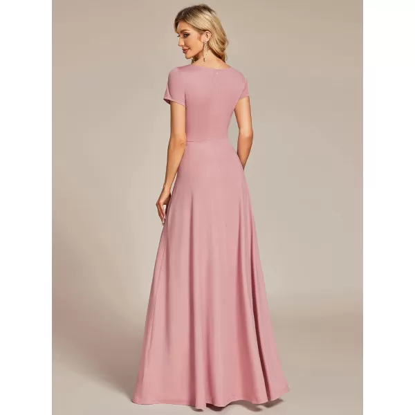 EverPretty Womens Ruched V Neck A Line FloorLength Bridesmiad Dress with Sleeves 01730Dusty Rose