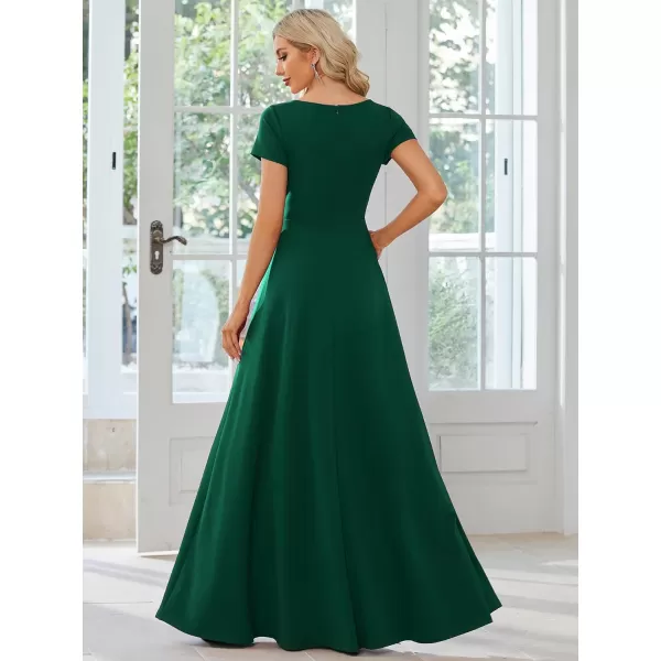 EverPretty Womens Ruched V Neck A Line FloorLength Bridesmiad Dress with Sleeves 01730Green