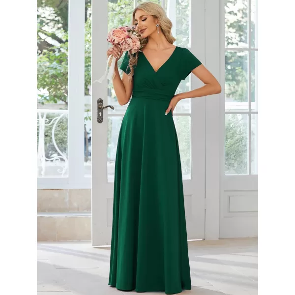 EverPretty Womens Ruched V Neck A Line FloorLength Bridesmiad Dress with Sleeves 01730Green