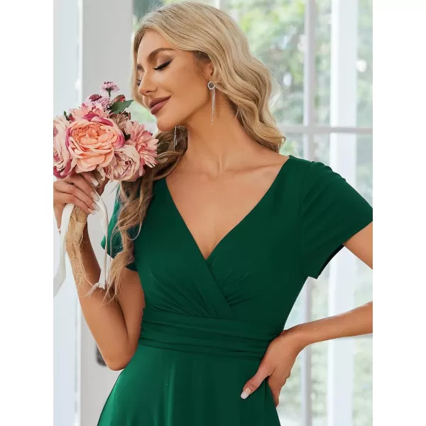 EverPretty Womens Ruched V Neck A Line FloorLength Bridesmiad Dress with Sleeves 01730Green