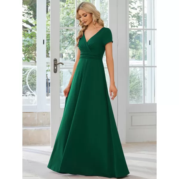 EverPretty Womens Ruched V Neck A Line FloorLength Bridesmiad Dress with Sleeves 01730Green