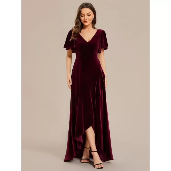 EverPretty Womens Ruffle Sleeve VNeck Wrap Waist Maxi Dress Church Wedding Guest Party Dresses 02041Burgundy