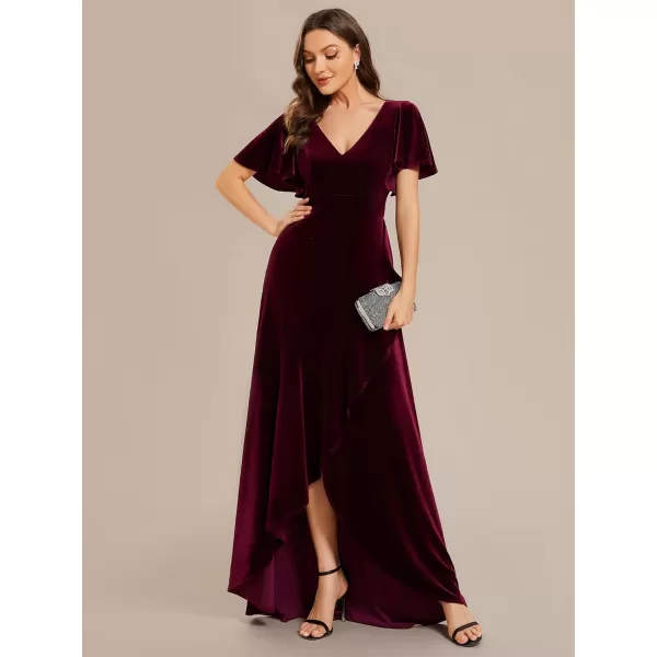 EverPretty Womens Ruffle Sleeve VNeck Wrap Waist Maxi Dress Church Wedding Guest Party Dresses 02041Burgundy