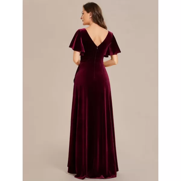 EverPretty Womens Ruffle Sleeve VNeck Wrap Waist Maxi Dress Church Wedding Guest Party Dresses 02041Burgundy