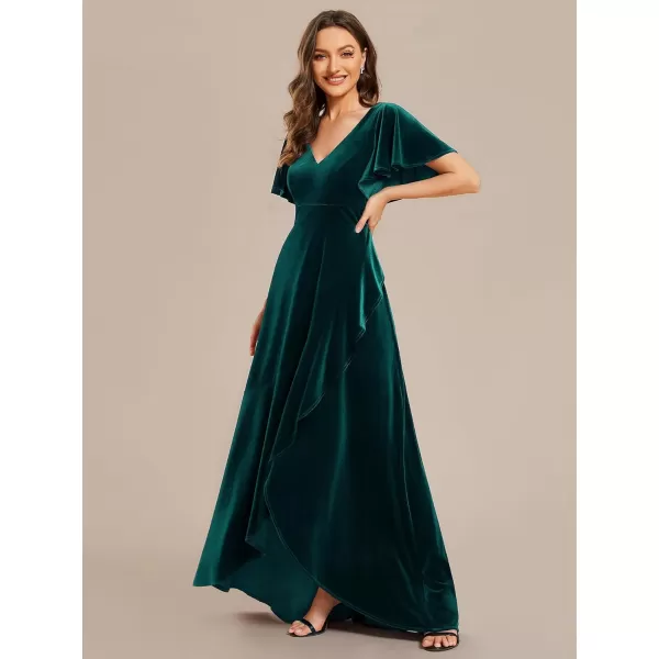 EverPretty Womens Ruffle Sleeve VNeck Wrap Waist Maxi Dress Church Wedding Guest Party Dresses 02041Dark Green