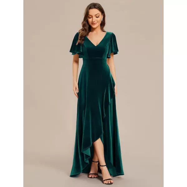 EverPretty Womens Ruffle Sleeve VNeck Wrap Waist Maxi Dress Church Wedding Guest Party Dresses 02041Dark Green