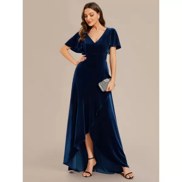 EverPretty Womens Ruffle Sleeve VNeck Wrap Waist Maxi Dress Church Wedding Guest Party Dresses 02041Navy Blue