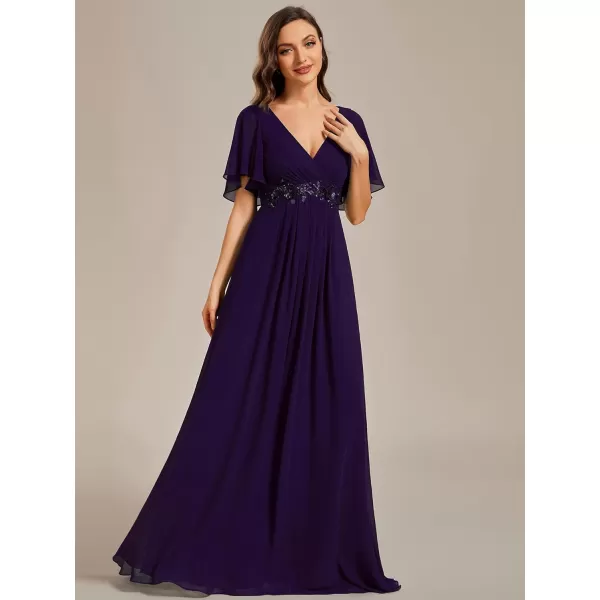 EverPretty Womens Ruffled Sleeves A Line VNeck Applique Chiffon Maxi Bridesmaid Dresses Deep Purple US10EverPretty Womens Ruffled Sleeves A Line VNeck Applique Chiffon Maxi Bridesmaid Dresses Deep Purple US10