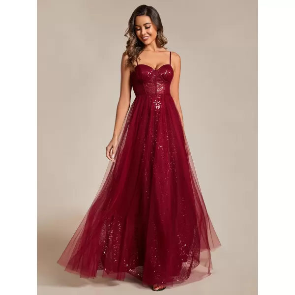 EverPretty Womens Sequin A Line Spaghetti Straps Long Evening Dress 01952Burgundy