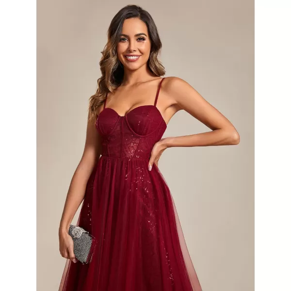 EverPretty Womens Sequin A Line Spaghetti Straps Long Evening Dress 01952Burgundy