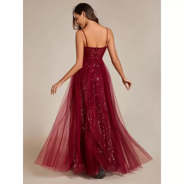 EverPretty Womens Sequin A Line Spaghetti Straps Long Evening Dress 01952Burgundy