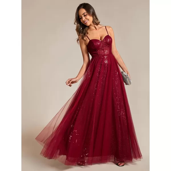 EverPretty Womens Sequin A Line Spaghetti Straps Long Evening Dress 01952Burgundy