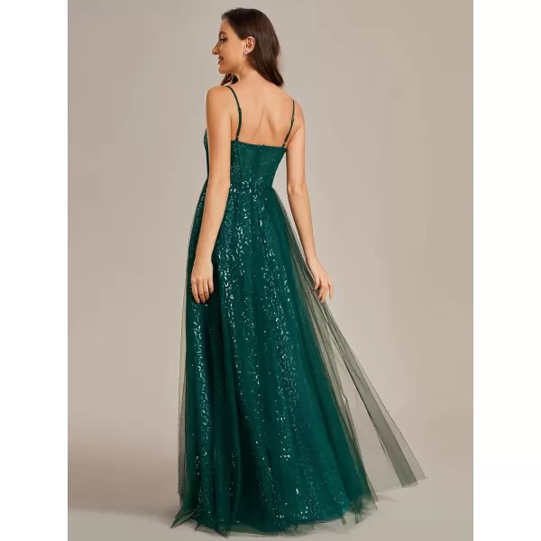 EverPretty Womens Sequin A Line Spaghetti Straps Long Evening Dress 01952Dark Green