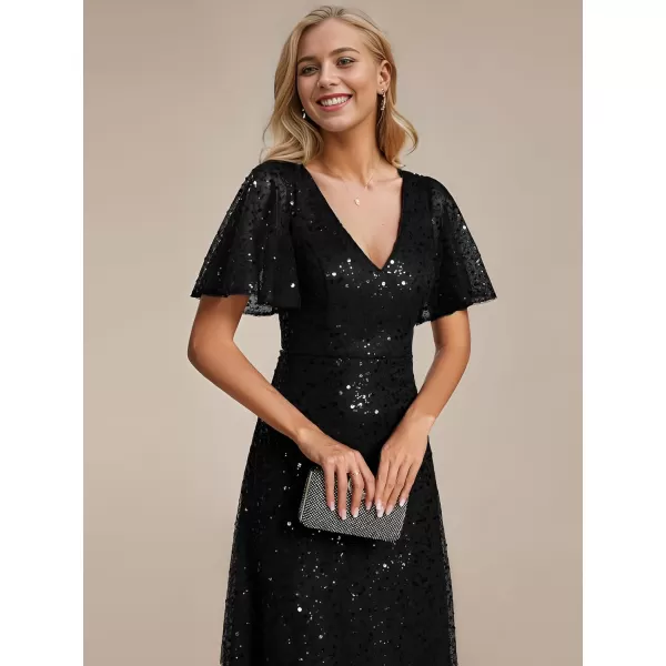 EverPretty Womens Sequin ALine V Neck Beaded Formal Evening GownsAblack