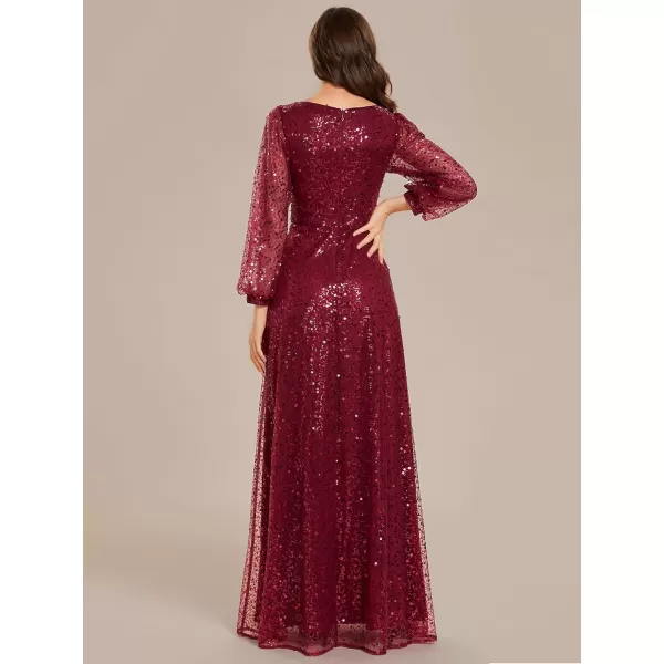 EverPretty Womens Sequin ALine V Neck Beaded Gown Long Sheer Sleeves Cocktail Evening Dresses 01999Burgundy