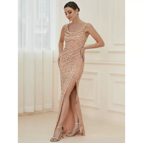 EverPretty Womens Sequin Bodycon Side Slit Sleeveless Long Evening Party Dress 50008Rose Gold