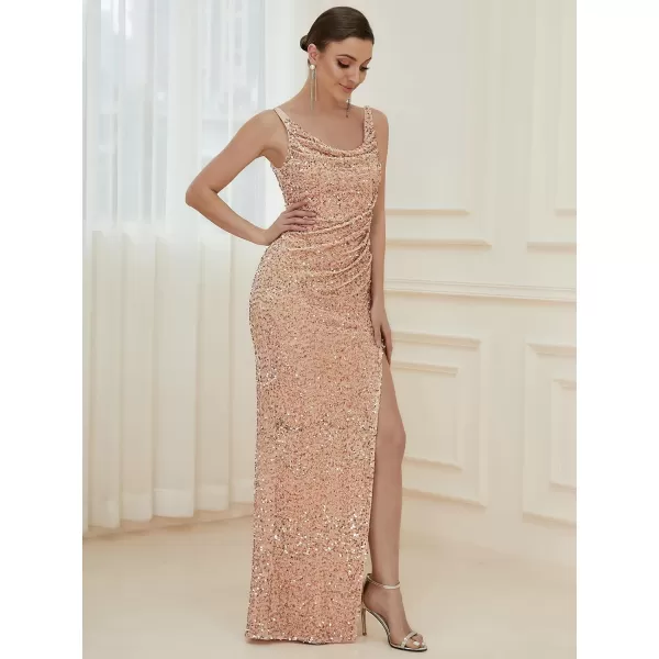 EverPretty Womens Sequin Bodycon Side Slit Sleeveless Long Evening Party Dress 50008Rose Gold