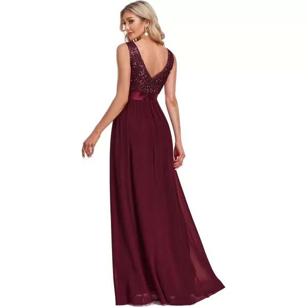 EverPretty Womens Sequin Double VNeck Chiffon Backless Maxi Formal Evening Party Dress 0146ABurgundy