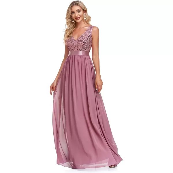 EverPretty Womens Sequin Double VNeck Chiffon Backless Maxi Formal Evening Party Dress 0146AOrchid