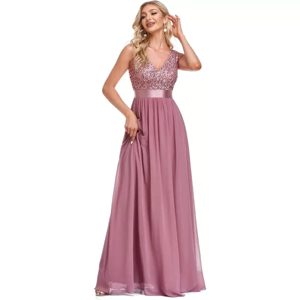 EverPretty Womens Sequin Double VNeck Chiffon Backless Maxi Formal Evening Party Dress 0146AOrchid