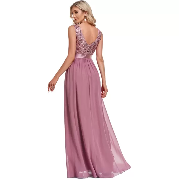 EverPretty Womens Sequin Double VNeck Chiffon Backless Maxi Formal Evening Party Dress 0146AOrchid