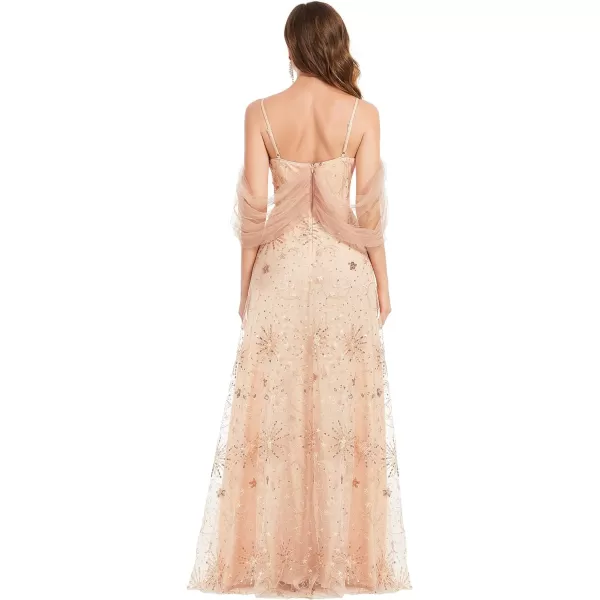 EverPretty Womens Sequin Embroidery Sweetheart Backless Floor Length Tulle Evening Dresses 01477Rose Gold