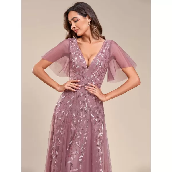EverPretty Womens Sequin Embroidery VNeck Short Sleeve Maxi Evening Dress Prom Gowns 0734USAOrchid