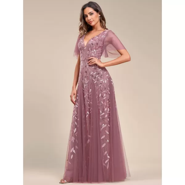 EverPretty Womens Sequin Embroidery VNeck Short Sleeve Maxi Evening Dress Prom Gowns 0734USAOrchid