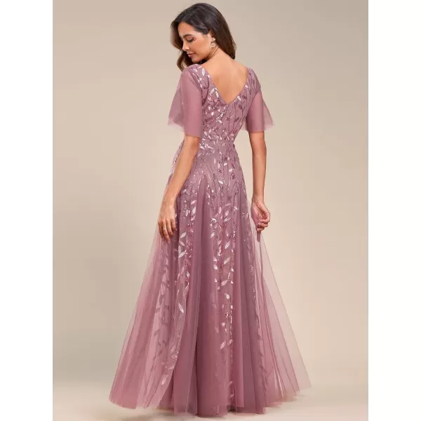 EverPretty Womens Sequin Embroidery VNeck Short Sleeve Maxi Evening Dress Prom Gowns 0734USAOrchid
