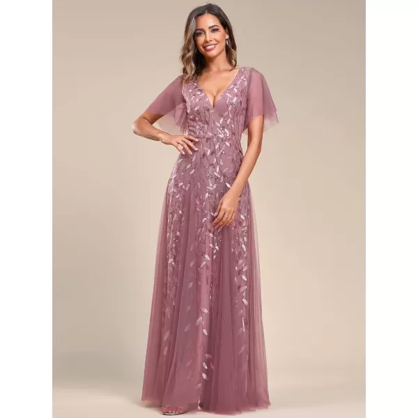 EverPretty Womens Sequin Embroidery VNeck Short Sleeve Maxi Evening Dress Prom Gowns 0734USAOrchid