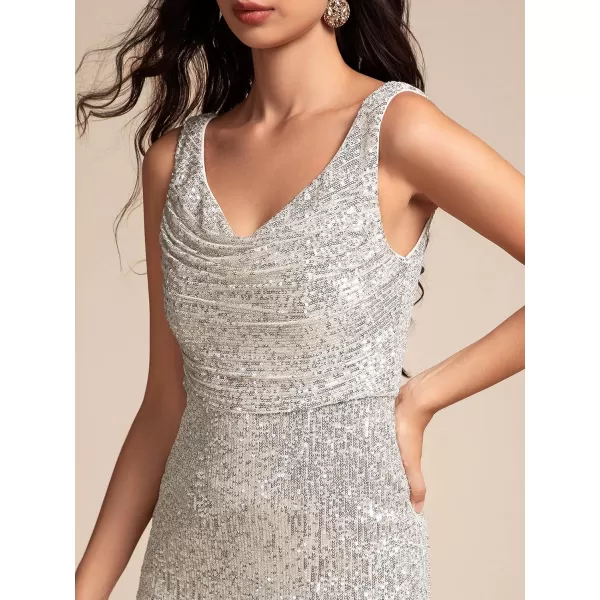 EverPretty Womens Sequin Formal Dresses Cowl Neck Sleeveless Mermaid Split Maxi Evening Dresses 02231Champagne