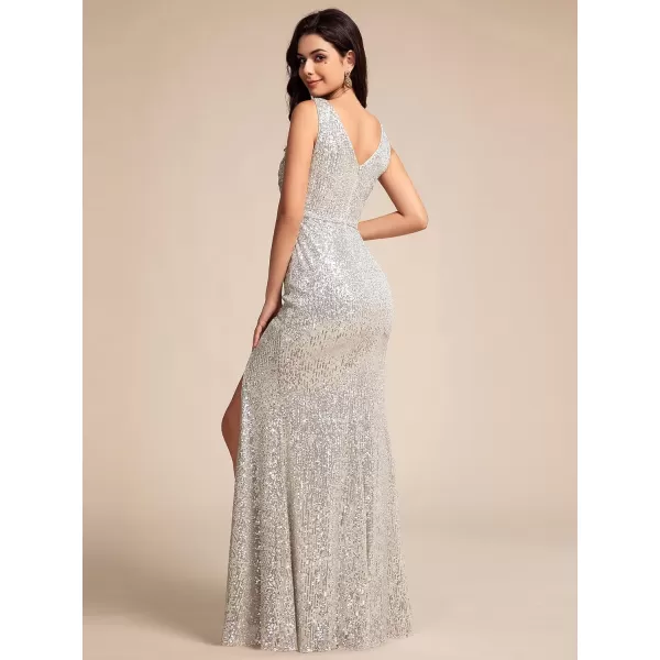EverPretty Womens Sequin Formal Dresses Cowl Neck Sleeveless Mermaid Split Maxi Evening Dresses 02231Champagne