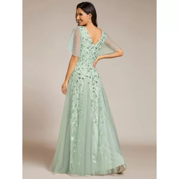 EverPretty Womens Sequin Sparkly VNeck Short Sleeve Maxi Evening Dress Prom Gowns 00734Mint Green