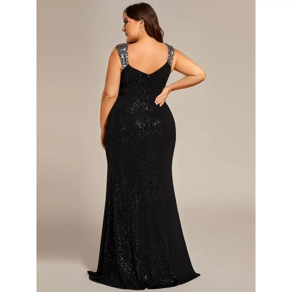 EverPretty Womens Sequin VNeck High Slit Glitter Plus Size Formal Evening Dresses for Curvy Women 01888DABlack