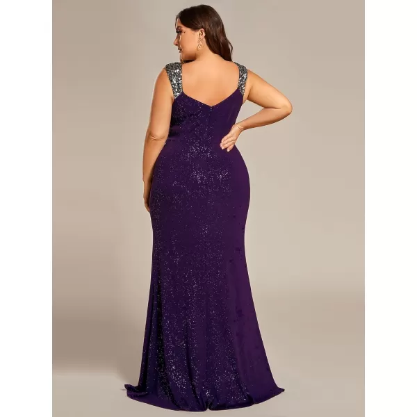 EverPretty Womens Sequin VNeck High Slit Glitter Plus Size Formal Evening Dresses for Curvy Women 01888DADeep Purple