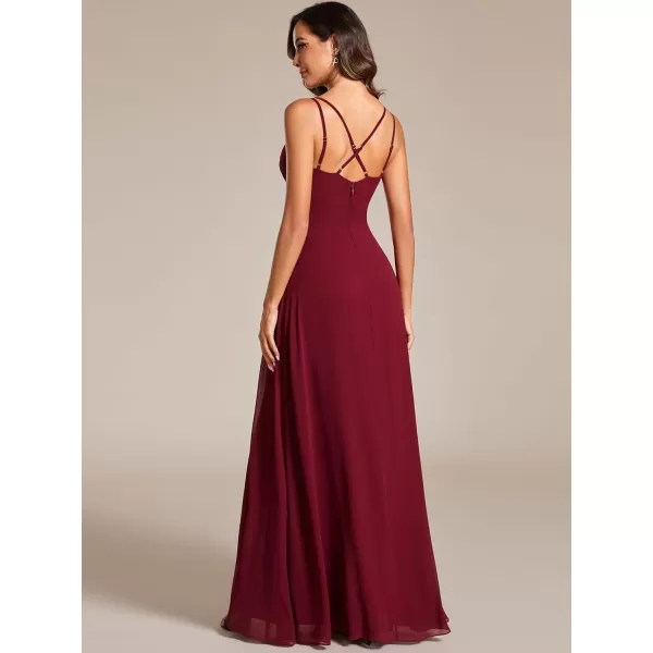 EverPretty Womens Sexy A Line V Neck Backless Split Pleated Maxi Evening Dresses 02091Burgundy