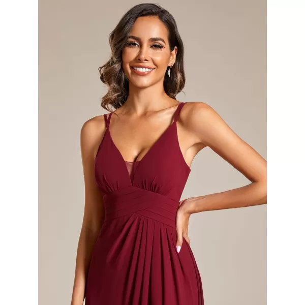 EverPretty Womens Sexy A Line V Neck Backless Split Pleated Maxi Evening Dresses 02091Burgundy