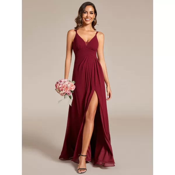 EverPretty Womens Sexy A Line V Neck Backless Split Pleated Maxi Evening Dresses 02091Burgundy