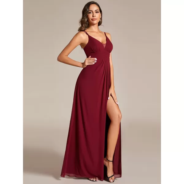 EverPretty Womens Sexy A Line V Neck Backless Split Pleated Maxi Evening Dresses 02091Burgundy