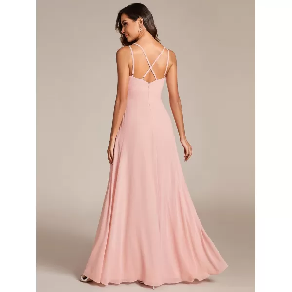 EverPretty Womens Sexy A Line V Neck Backless Split Pleated Maxi Evening Dresses 02091Pink